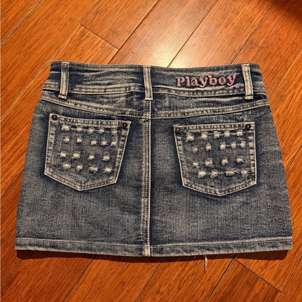 Playboy denim mini skirt y2k vintage size 5/6 missing buttons
